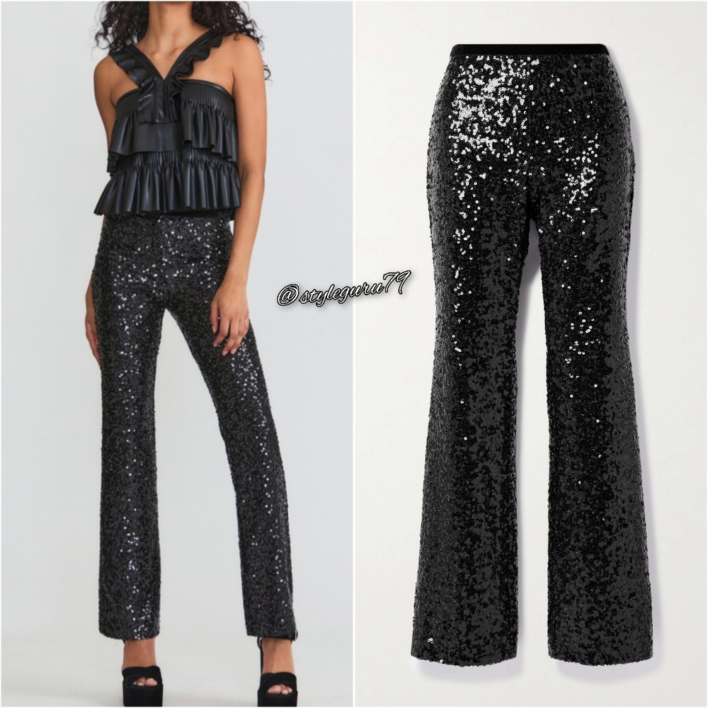 NWT, LoveShackFancy, Black Sequin Journee Pants, 0